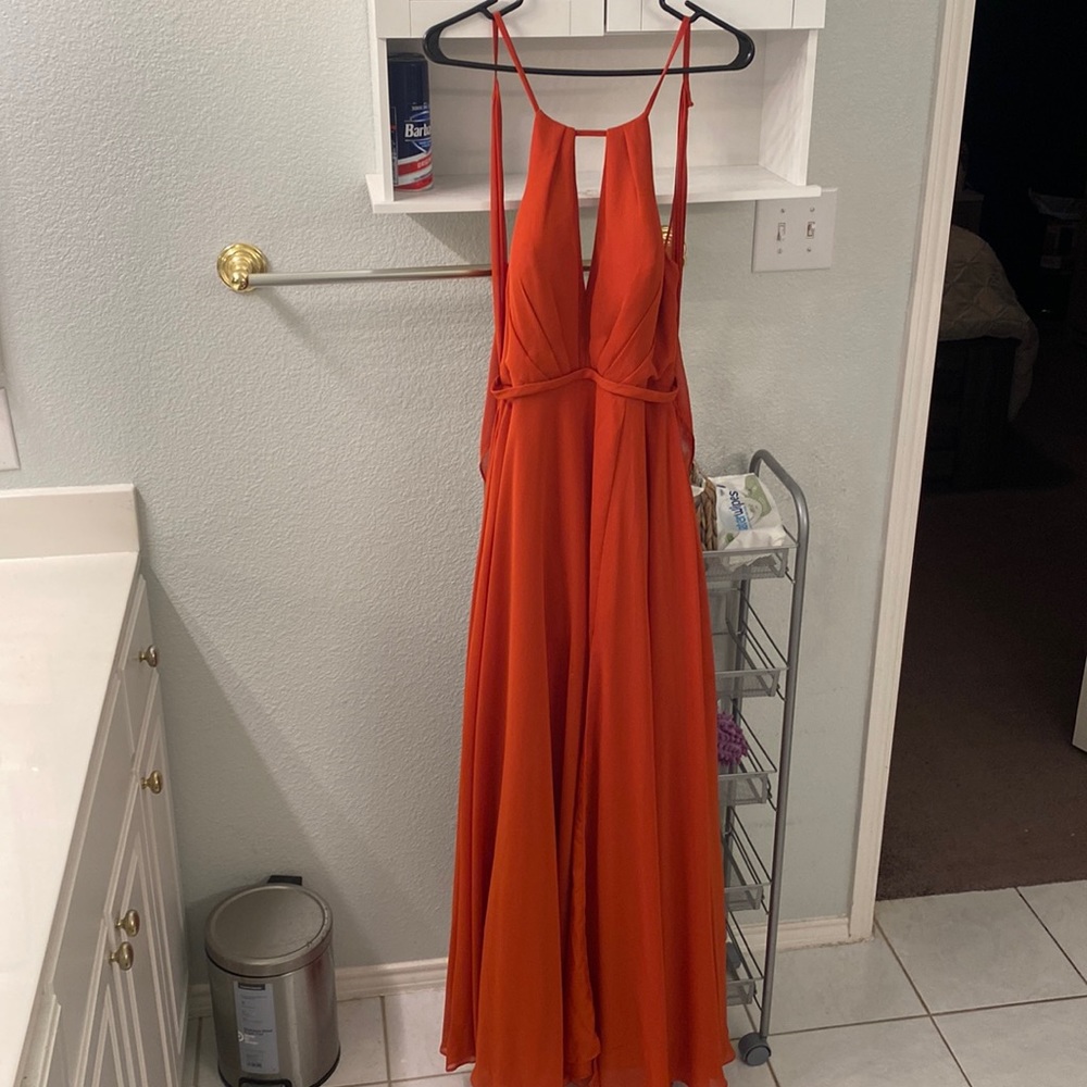Azazie paprika bridesmaid dress.